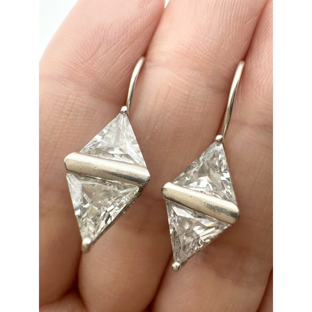925 Sterling Silver Trillion Cut Cubic Zirconia Earrings
